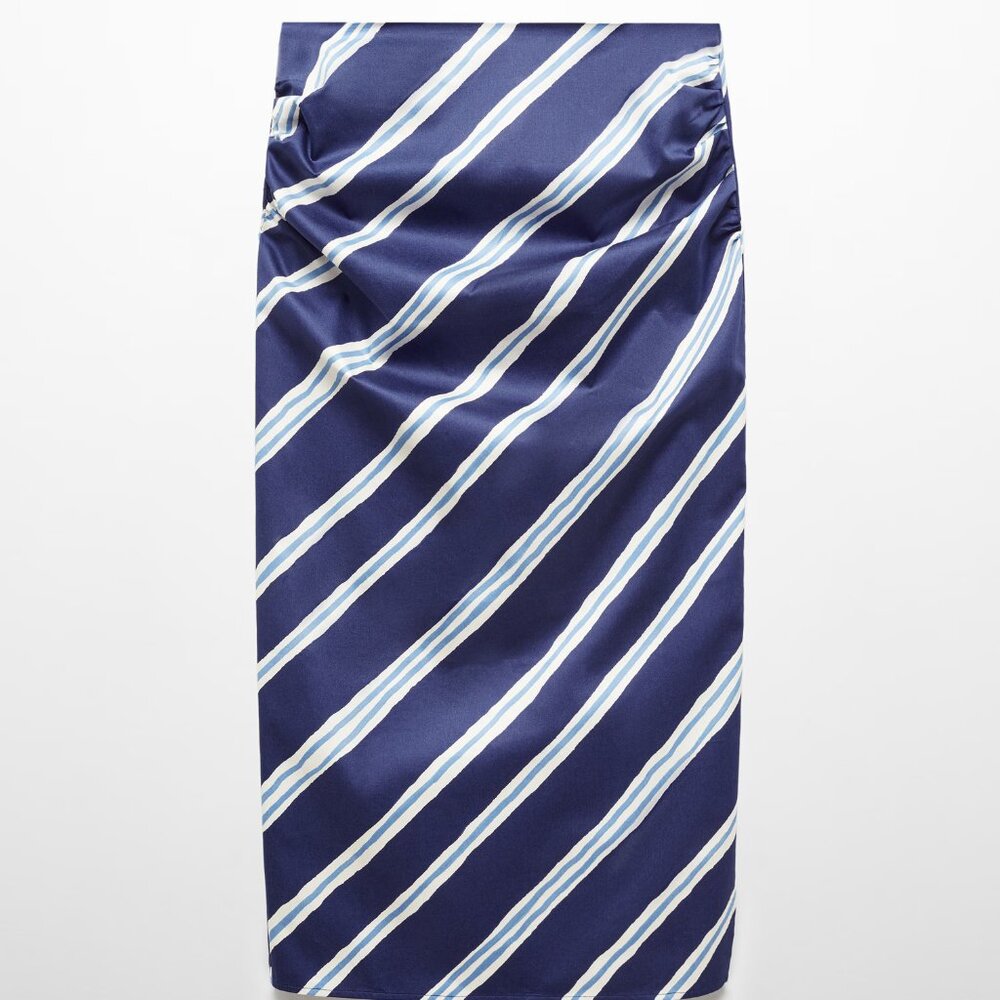 Mango Blue & White Slit Striped Skirt/NWT/12 - Picture 5 of 16
